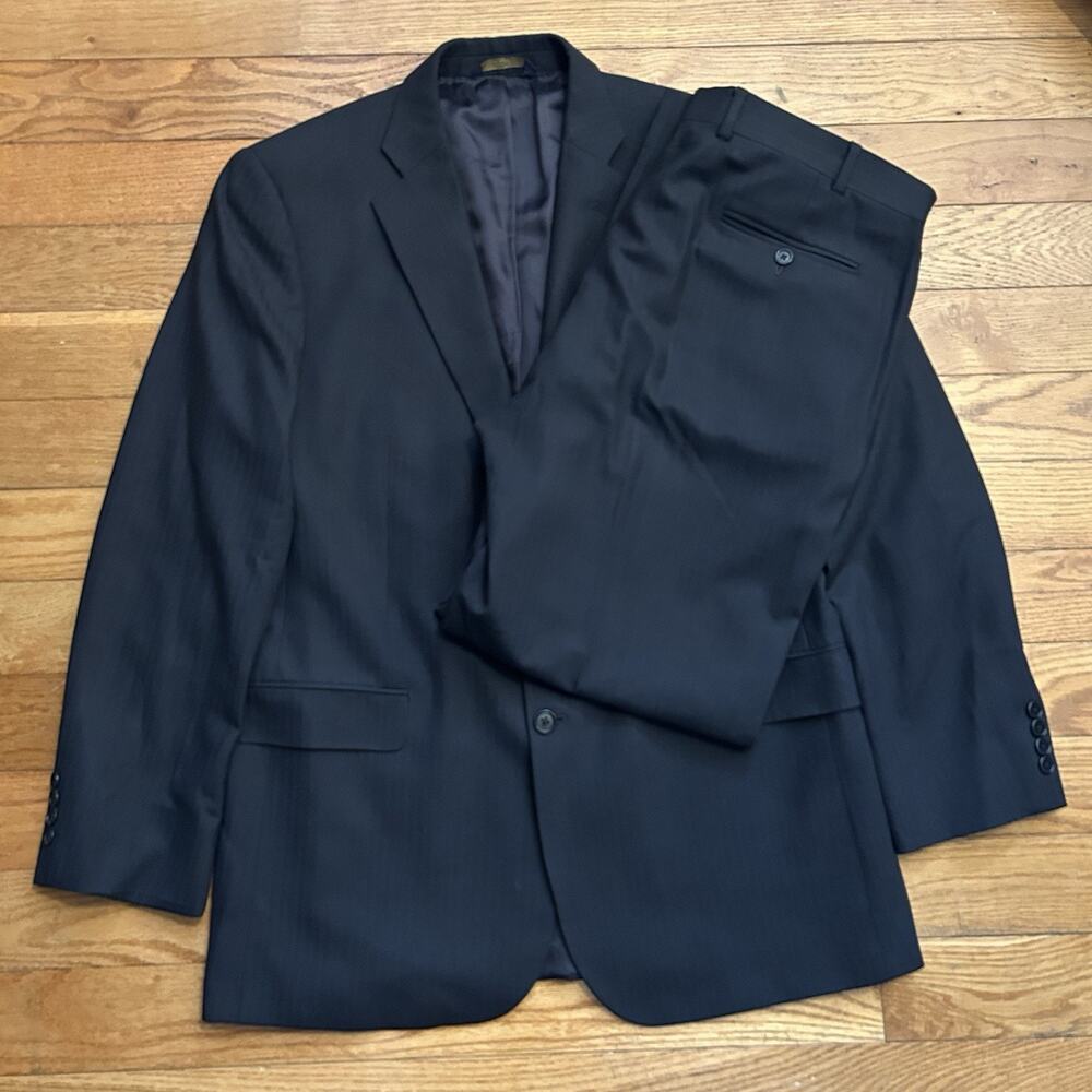Brooks Brothers 346 Stretch Black Wool Suit Jacket And Pants 44L 38x33